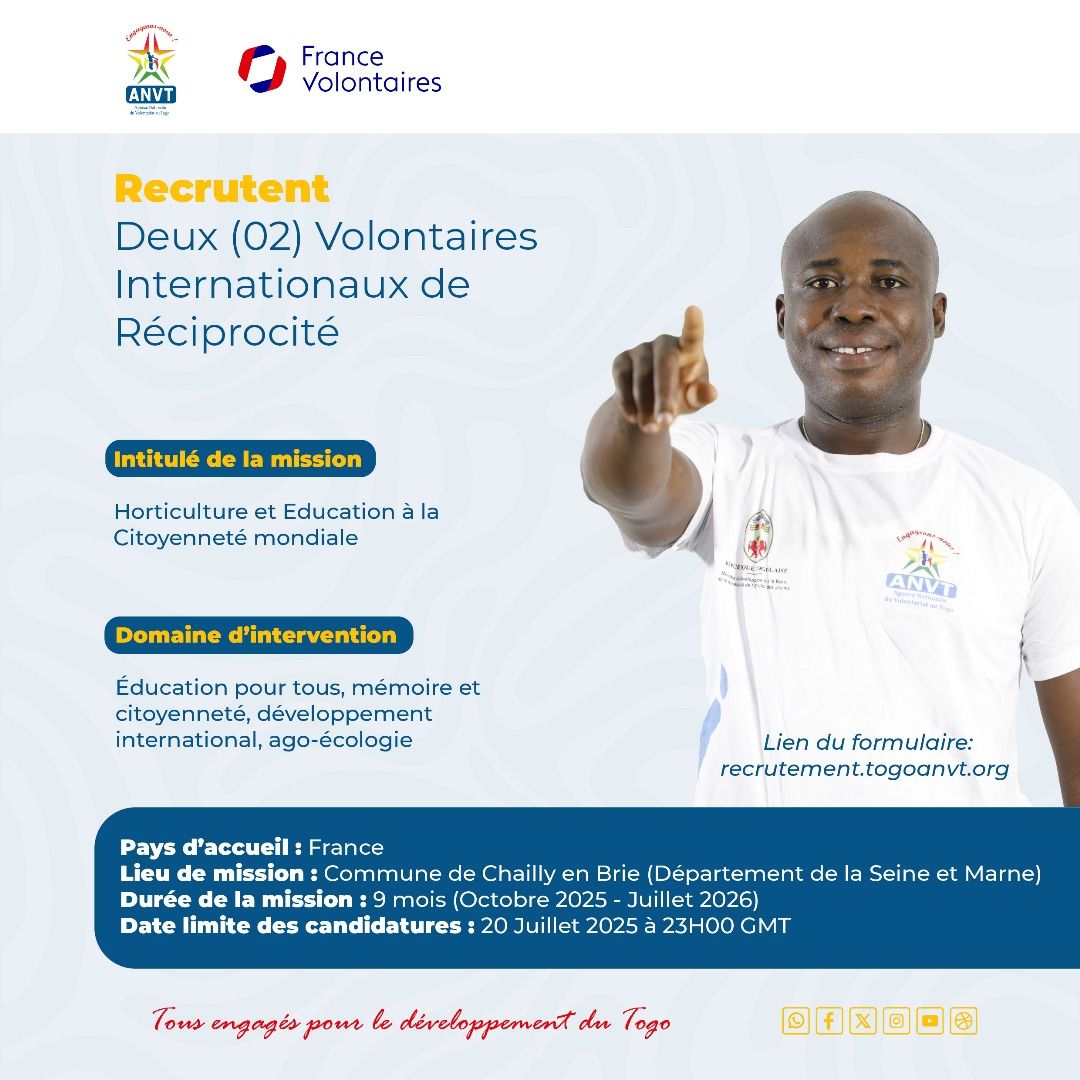 Volontariat International de Réciprocité – Candidature ouverte